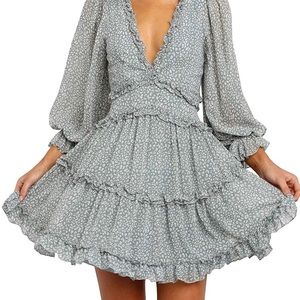 Long Sleeve Ruffle Backless Dress